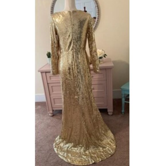 GOLD SEQUIN FORMAL GOWN WITH TRAIN - Picture 3 of 4